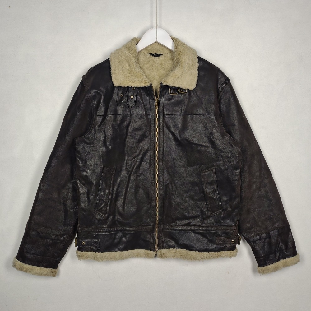 Vintage Leather Shearling Lined Bomber Jacket Brown Aviator Size S